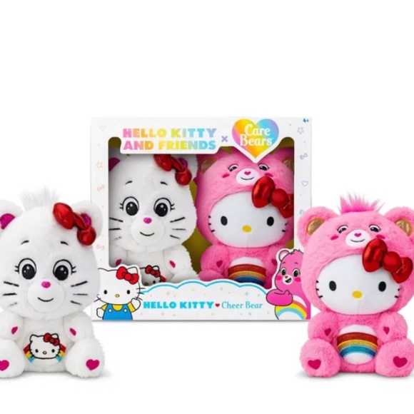 Hello Kitty Loves Cheer Bear 10" Collectible Care Bears Plush 2-Pack - Soft, Hug - Picture 1 of 6